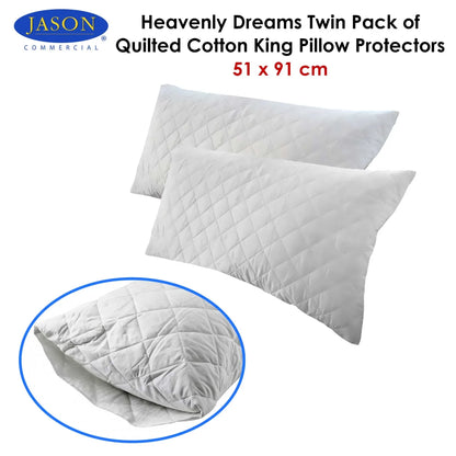 Jason Twin Pack of Quilted Cotton King Pillow Protectors 51 x 91 cm - Mekamart Australia