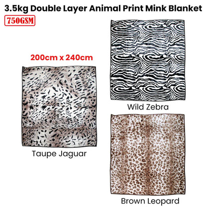 750gsm 3.5kg Double Layer Animal Print Faux Mink Blanket Queen 200x240 cm Wild Zebra - Mekamart Australia