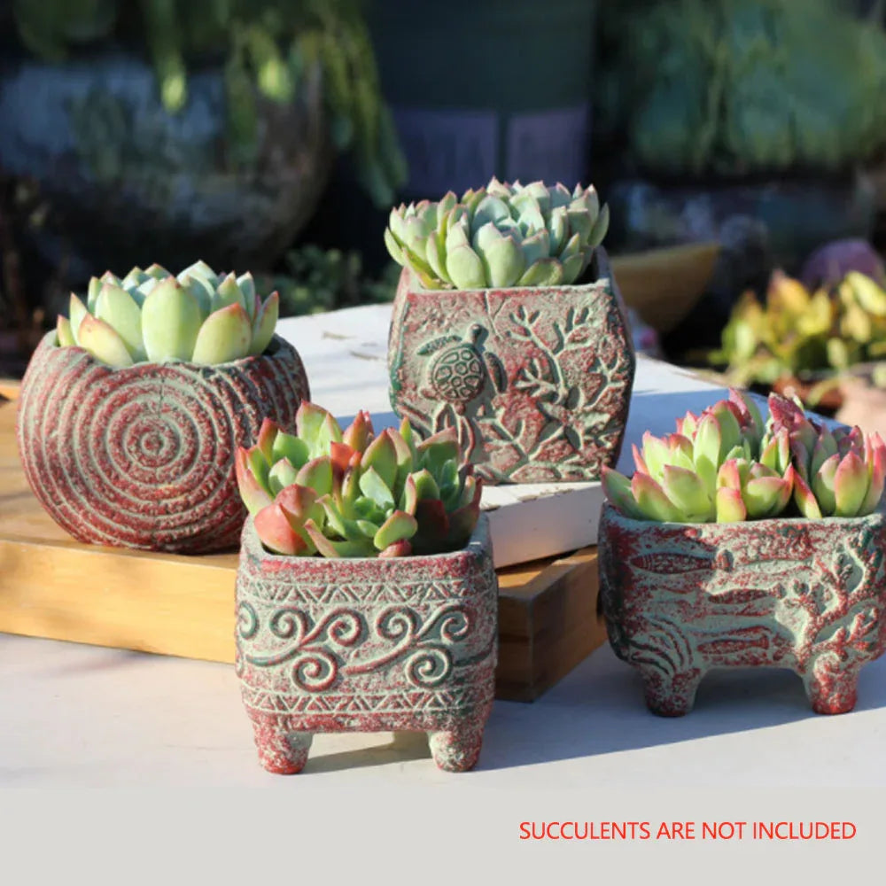 4/5/6 Pots Set Ceramic Clay Pottery Pots Succulent Flower Planter Draining Hole(Style 02# 4 Pots Set) - Mekamart Australia