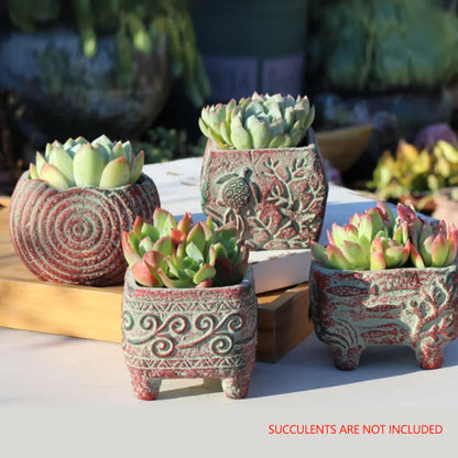 4/5/6 Pots Set Ceramic Clay Pottery Pots Succulent Flower Planter Draining Hole(Style 02# 4 Pots Set) - Mekamart Australia