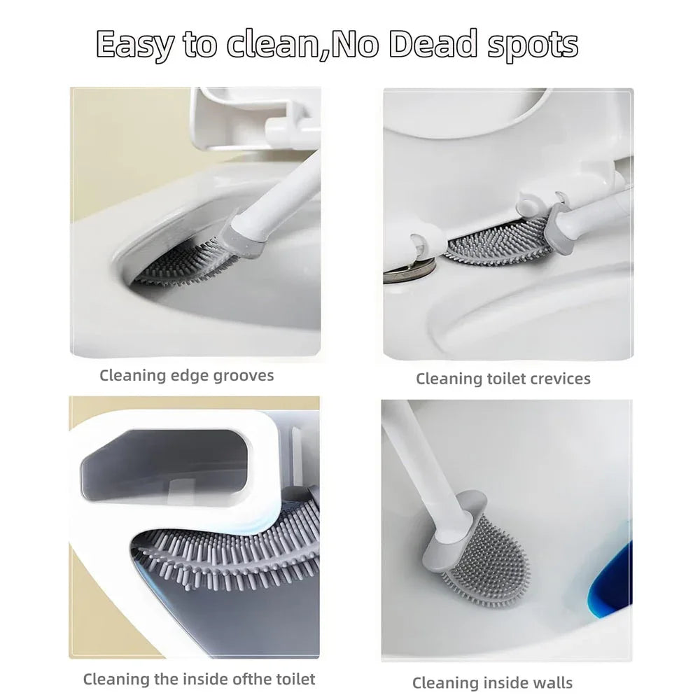 Silicone Flexible Head Deep Cleaning Toilet Brush with Wall Mount Holder - Mekamart Australia