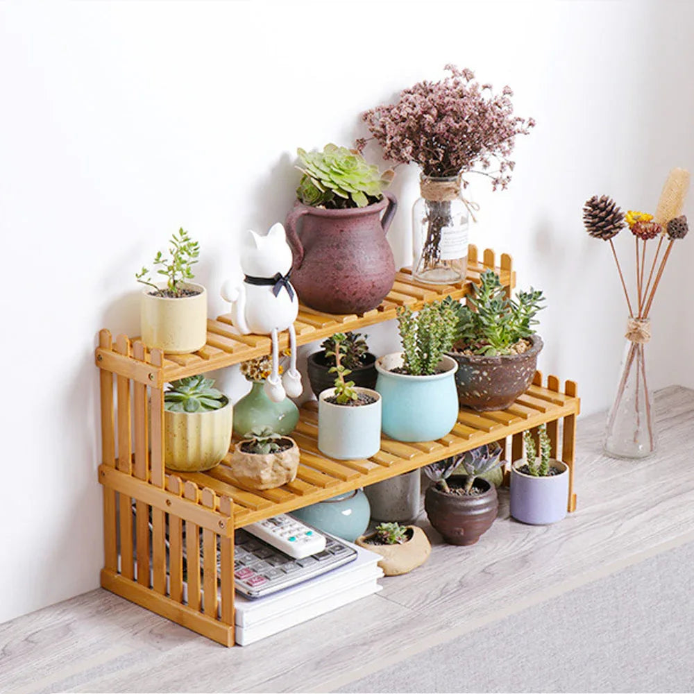 2 Tier Bamboo Plant Stand Shelves Flower Pot Rack Garden Indoor Outdoor Patio - Mekamart Australia