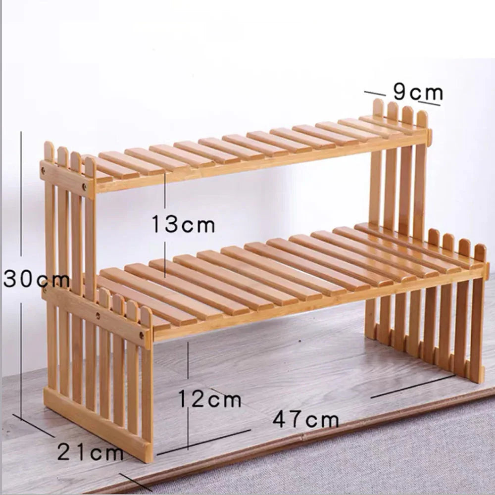 2 Tier Bamboo Plant Stand Shelves Flower Pot Rack Garden Indoor Outdoor Patio - Mekamart Australia