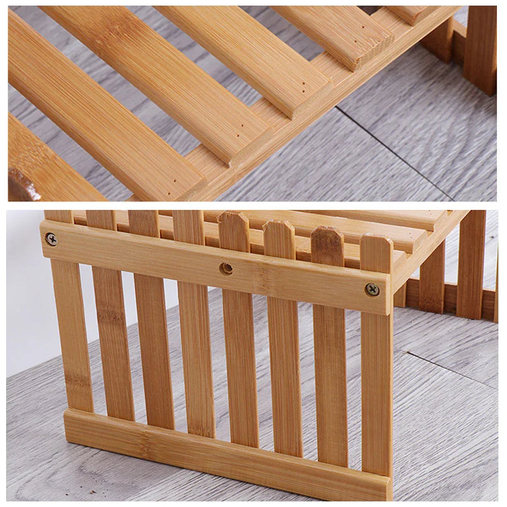 2 Tier Bamboo Plant Stand Shelves Flower Pot Rack Garden Indoor Outdoor Patio - Mekamart Australia