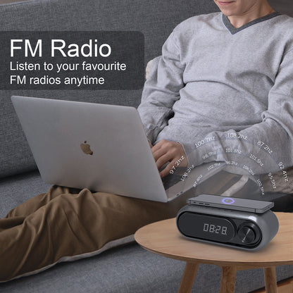 Bluetooth Speaker with 15W Wireless Charger Digital Alarm Clocks FM Radio Music Player (Grey)