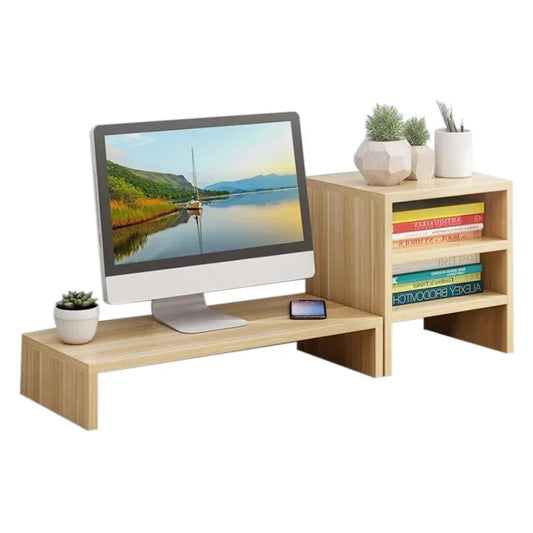 Wooden Desk Monitor Riser Stand With 3Tier Storage Shelves Desktop Bookshelf(Walnut Wood(Style 01)) - Mekamart Australia