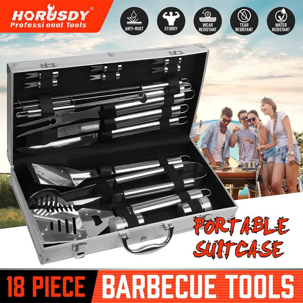 18Pcs BBQ Tool Set Stainless Steel Barbecue Utensil Cooking Grill Outdoor Cook - Mekamart Australia