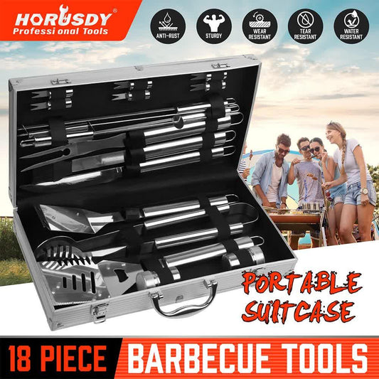 18Pcs BBQ Tool Set Stainless Steel Barbecue Utensil Cooking Grill Outdoor Cook - Mekamart Australia