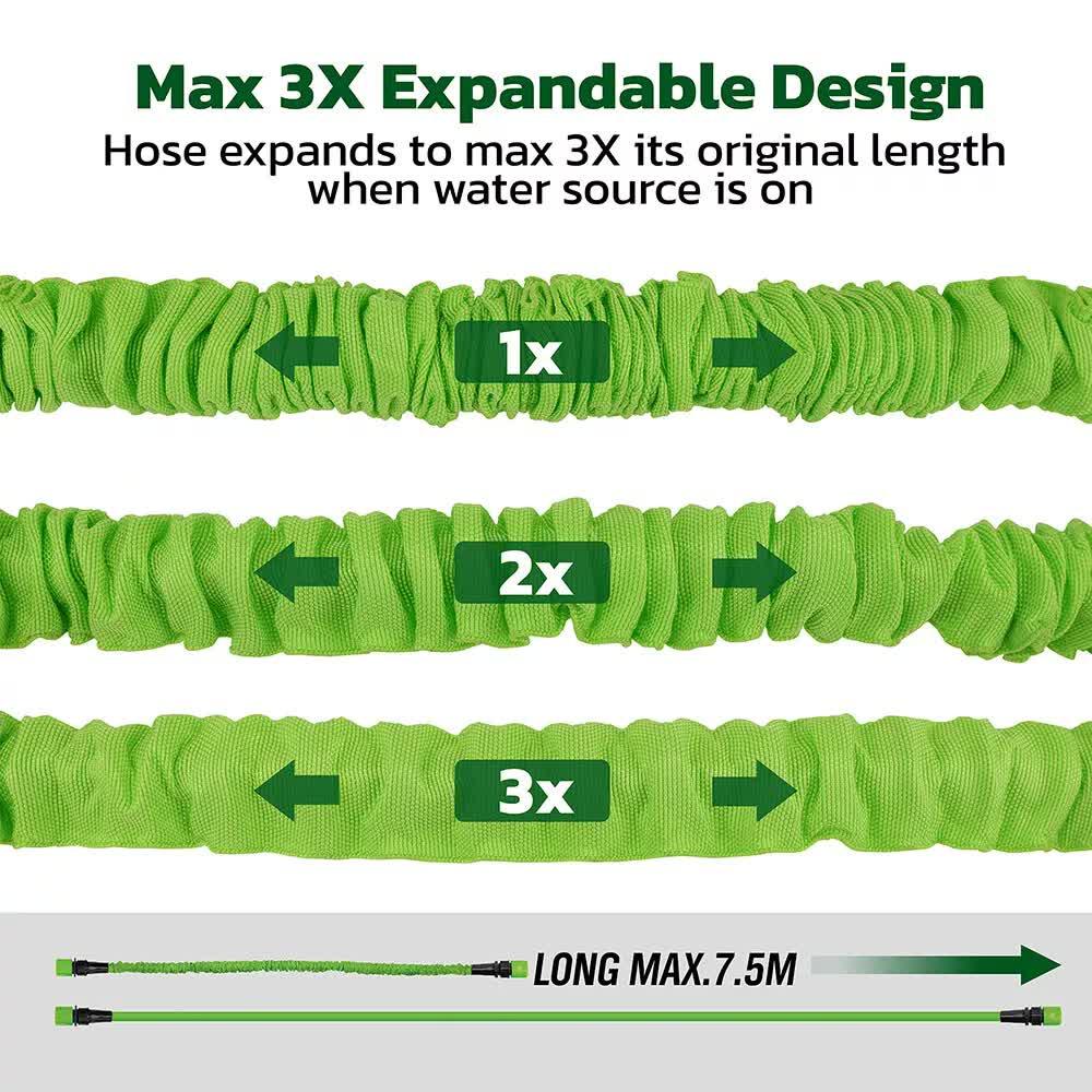 25FT Water Garden Hose Flexible Expandable Pipe Car Wash W/ Spray Nozzle Gun - Mekamart Australia