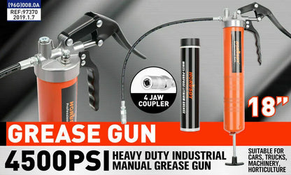 18'' Manual Pistol Grip Grease Gun Flow Pressure 4500PSI Flexi Hose & Coupler - Mekamart Australia