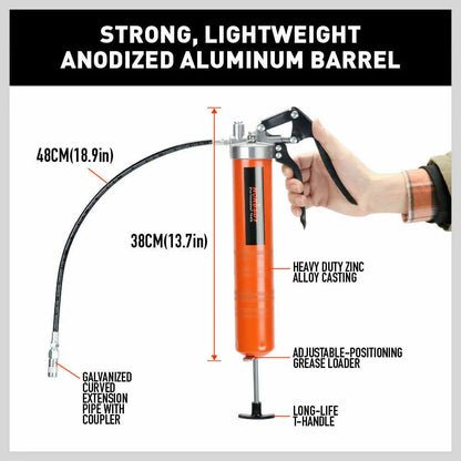 18'' Manual Pistol Grip Grease Gun Flow Pressure 4500PSI Flexi Hose & Coupler - Mekamart Australia