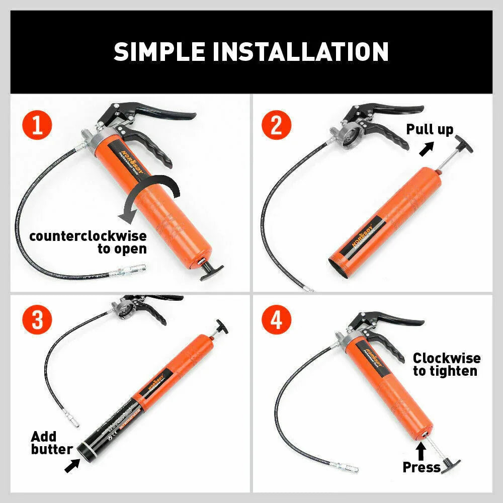 18'' Manual Pistol Grip Grease Gun Flow Pressure 4500PSI Flexi Hose & Coupler - Mekamart Australia