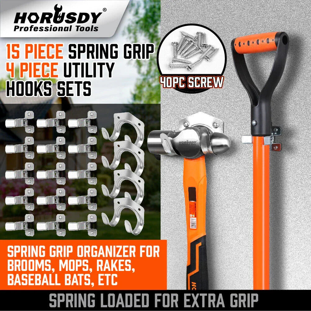 HORUSDY Spring Grip Mop & Broom Holder Wall Mounted Garden Tools Storage Clip - Mekamart Australia