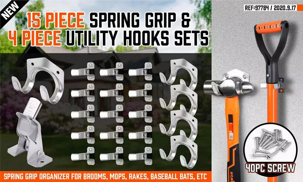 HORUSDY Spring Grip Mop & Broom Holder Wall Mounted Garden Tools Storage Clip - Mekamart Australia