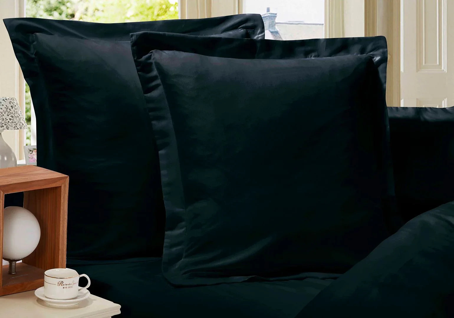 1000TC Premium Ultra Soft European Pillowcases 2-Pack Black - Mekamart Australia