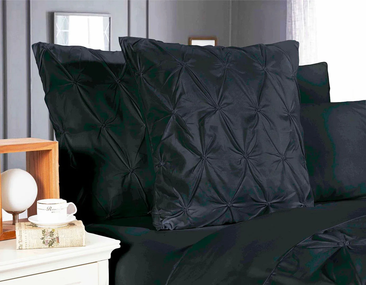 Diamond Pintuck Premium Ultra Soft European Pillowcases 2-Pack - Black - Mekamart Australia