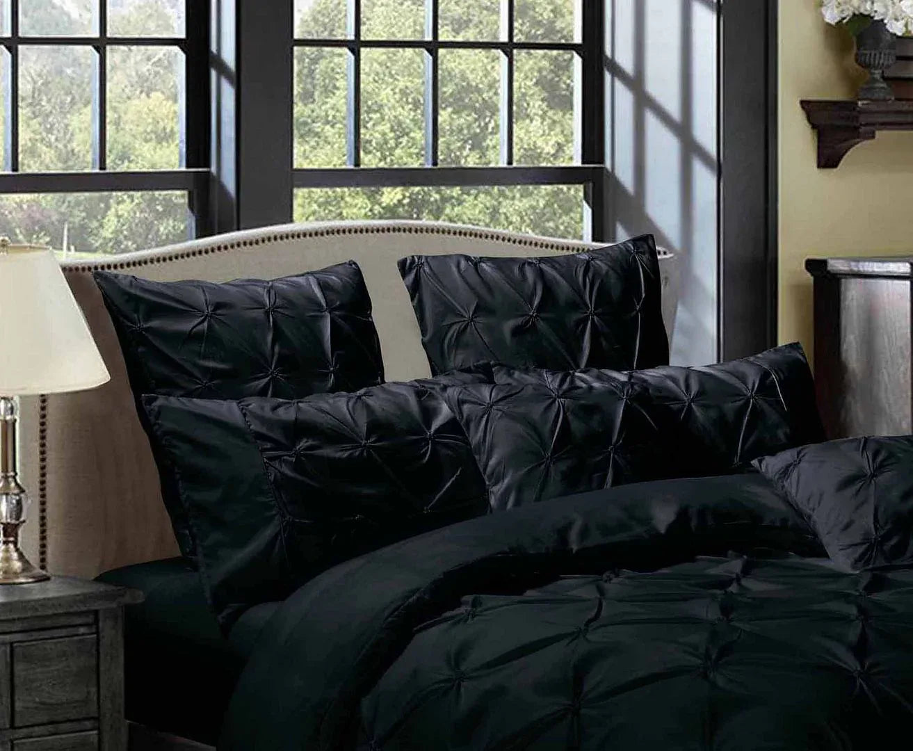 Diamond Pintuck Premium Ultra Soft Queen size Pillowcases 2-Pack -Black - Mekamart Australia