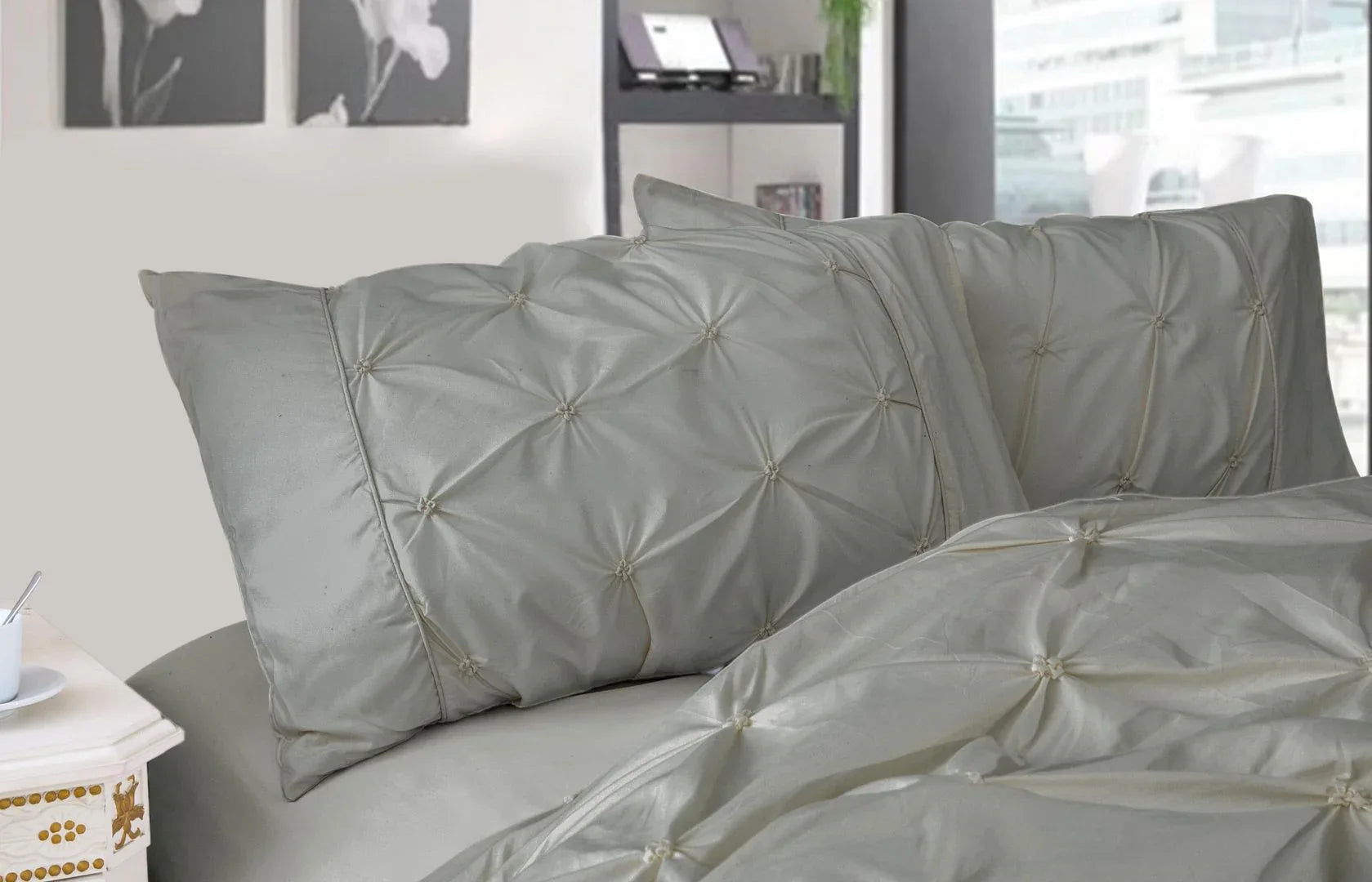 Diamond Pintuck Premium Ultra Soft Queen size Pillowcases 2-Pack -Grey - Mekamart Australia