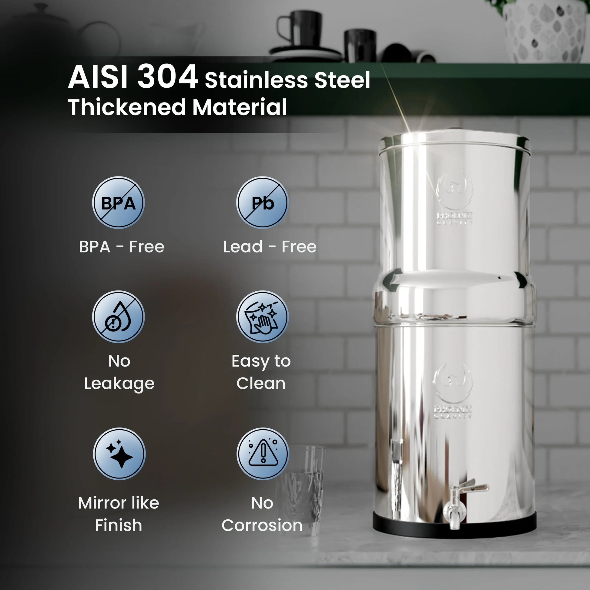 The Phoenix Gravity Water Filter Stainless Steel 304 -12L - Mekamart Australia
