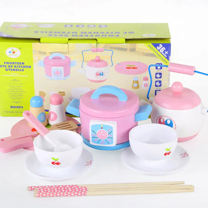 Kids Wooden Kitchen Tea Set Pretend Play - Mekamart Australia