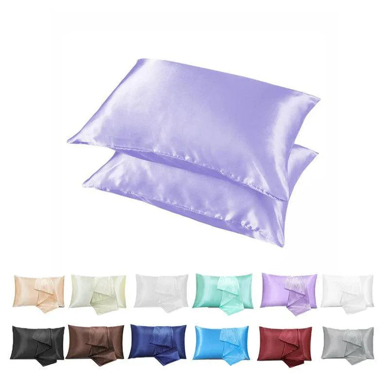 2 Pack Satin Pillowcases Luxury Soft Cushion Covers Bedroom Home Decor - Light Blue - Mekamart Australia