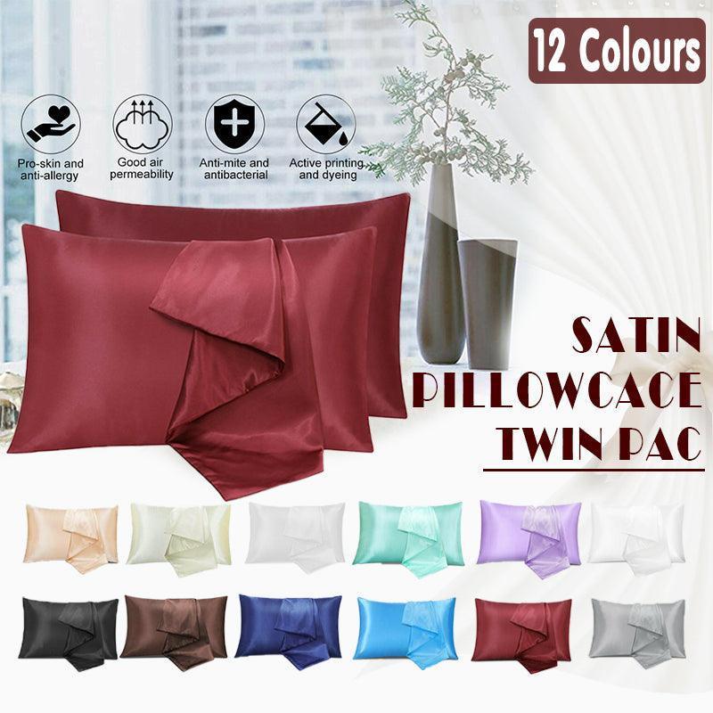 2 Pack Satin Pillowcases Luxury Soft Cushion Covers Bedroom Home Decor - Silver - Mekamart Australia