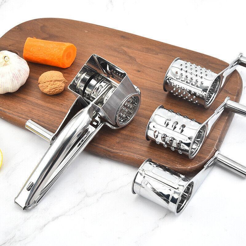 Rotary Cheese Grater Stainless Steel 4 Blade Set Kitchen Slicer - Mekamart Australia