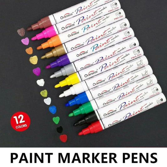 Multicolour Permanent Paint Marker Pens for Tyre Metal Glass Rubber - Black