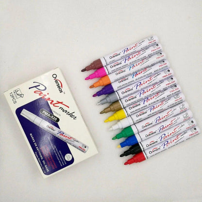 Multicolour Permanent Paint Marker Pens for Tyre Metal Glass Rubber - 12-Colour Set