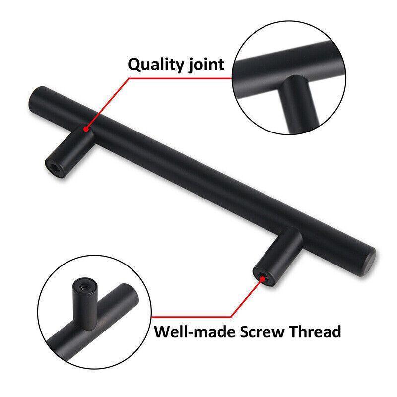 1pcs Black Kitchen Cabinet Door Handles Matte Black Stainless Steel Door Drawer Pull T Bar - 100mm/64mm
