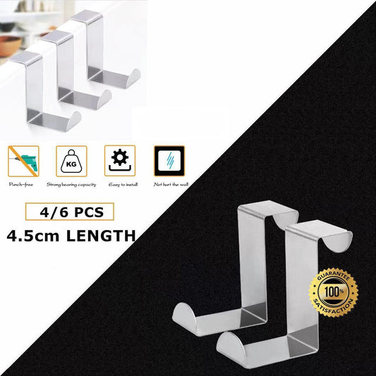 4X/6X Over Door Hooks Hanger Holder Stainless Steel Cabinet Organizer Clothes 4.5cm - 6 PCS - Mekamart Australia