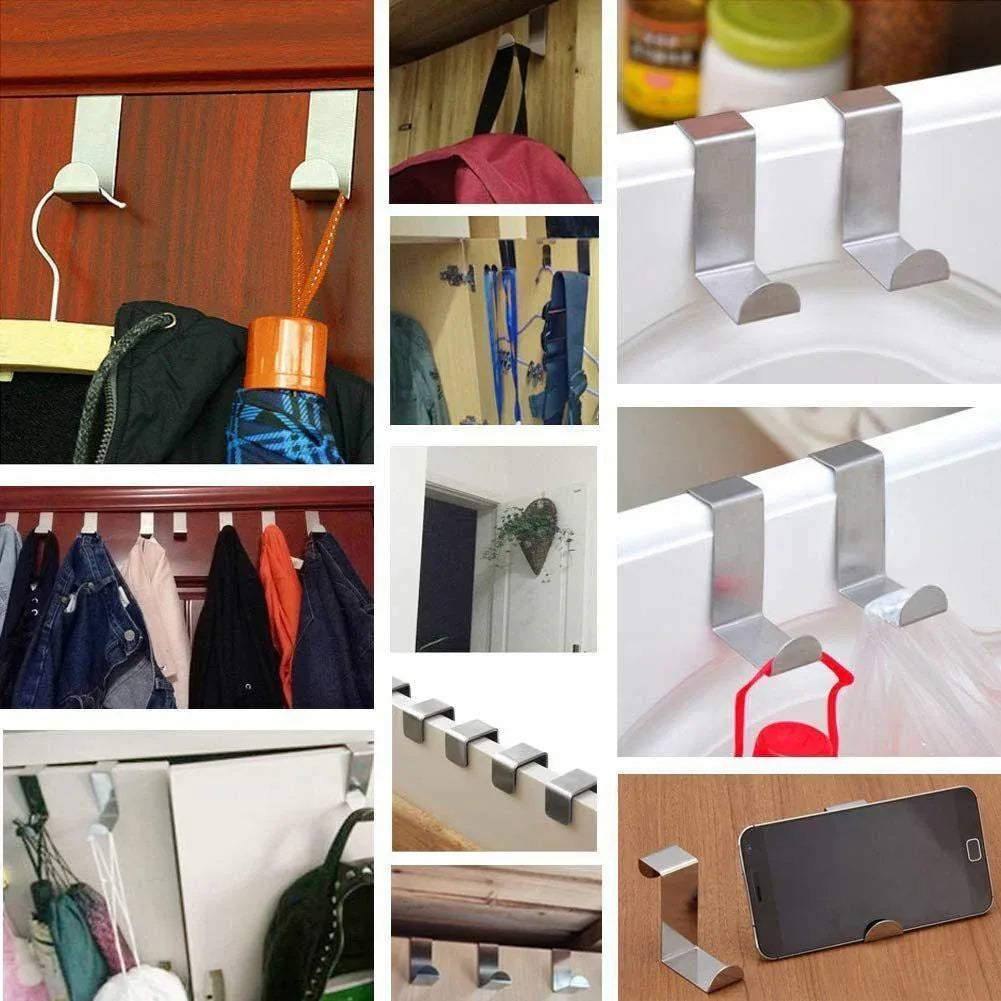 4X/6X Over Door Hooks Hanger Holder Stainless Steel Cabinet Organizer Clothes 4.5cm - 6 PCS - Mekamart Australia