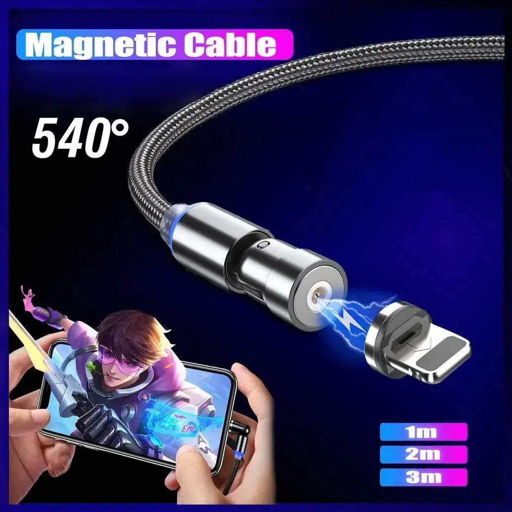 540 Degree Rotating Magnetic Charging Cable USB Data Cord for iPhone 1m 2m 3m - 2m