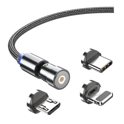 3in1 Fast Charging Cable with Rotating Head for USB C iOS Micro USB Devices - 1M