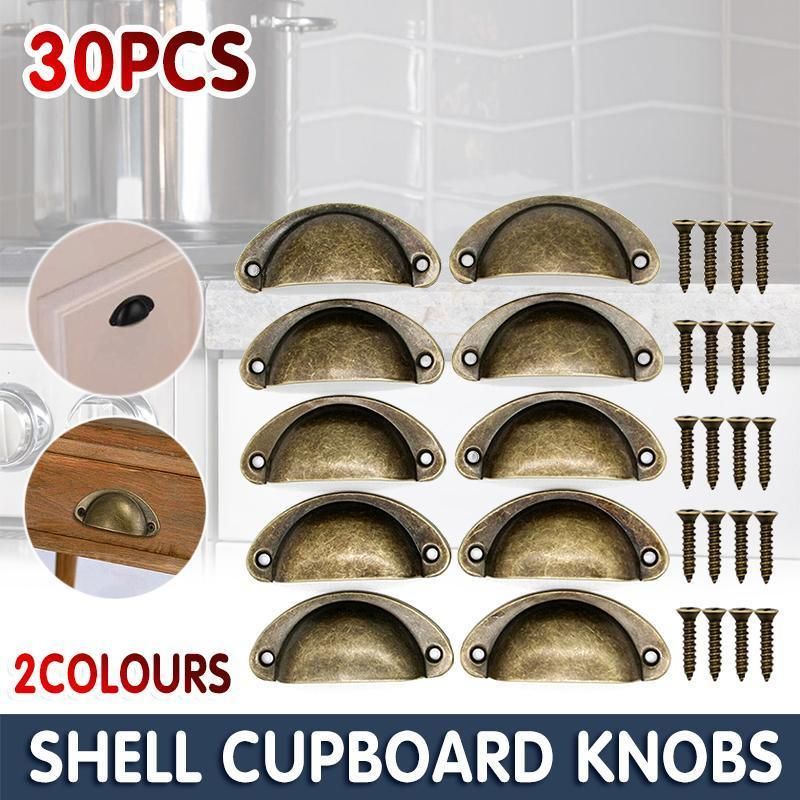 30X Modern Cup Cabinet Handle Knob Drawer Furniture Door Pull Shell Cupboard - Black