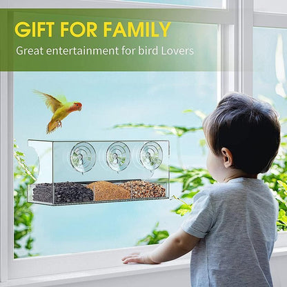 Large All Weather Clear Acrylic Window Bird Feeder With Tray & Drain Holes