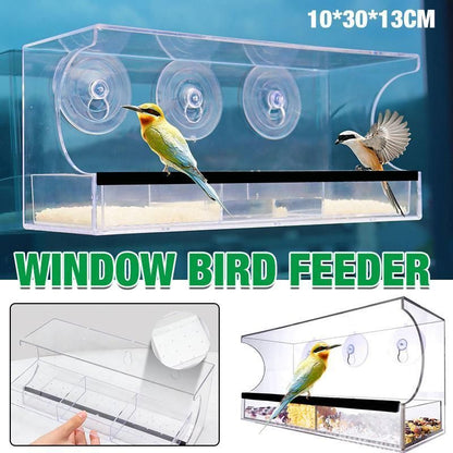 Large All Weather Clear Acrylic Window Bird Feeder With Tray & Drain Holes