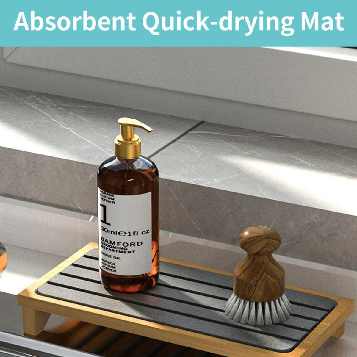 Countertop Absorbent Drainage Mat Sink Splash Pad Bathroom Tray Water Catcher - Dark Grey - Mekamart Australia