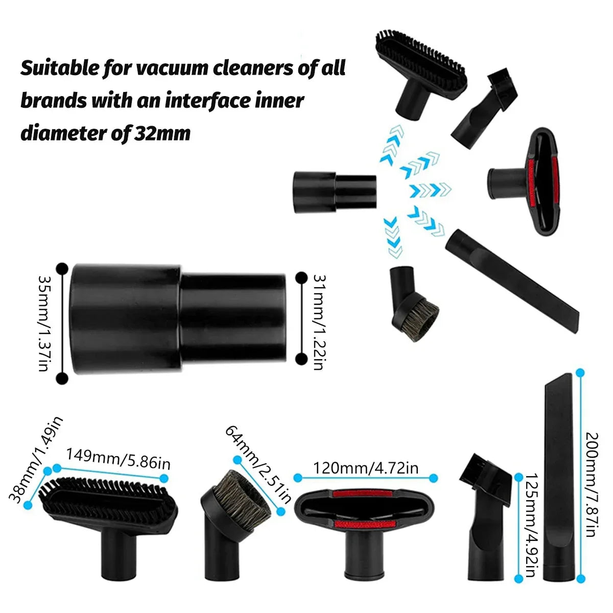 6pcs Vacuum Cleaner Accessory Suction Head Suitable for 32mm Inner Diameter Fit - Mekamart Australia