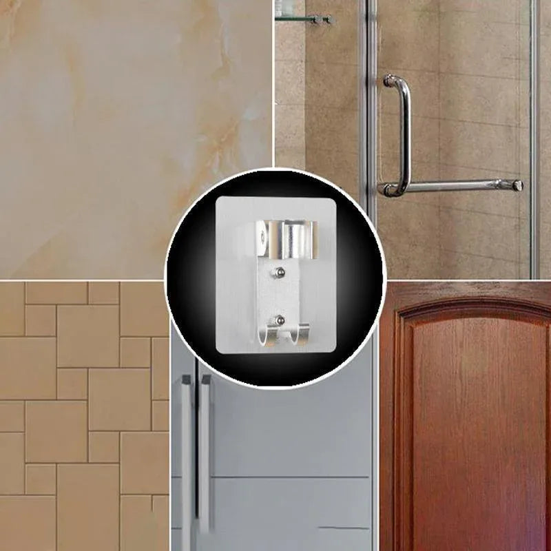 Adjustable Bracket Suction Shower Head Handset Holder Bathroom Wall Mount +Hooks - Mekamart Australia
