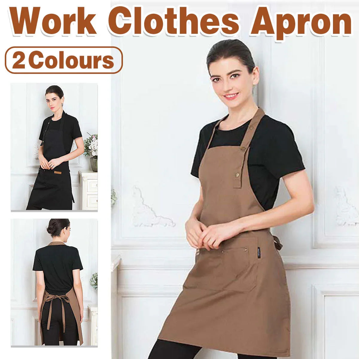 Adjustable Work Apron Neck Strap Waist Tie Kitchen Cooking Bib Apron Men Women - Black - Mekamart Australia
