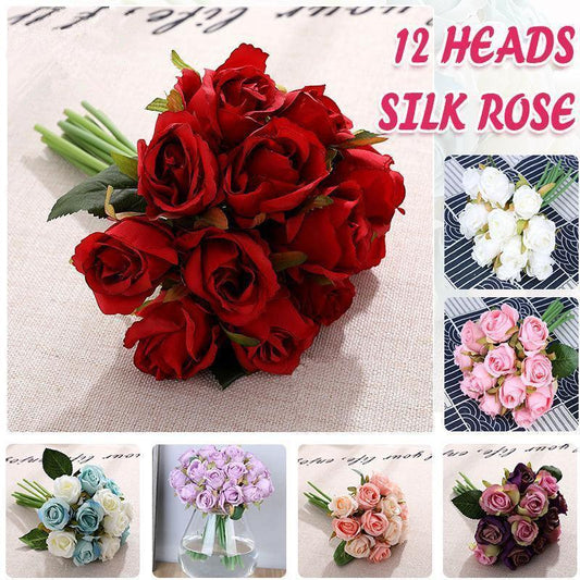 12 Heads Silk Rose Artificial Flowers Fake Bouquet - modena - Mekamart Australia