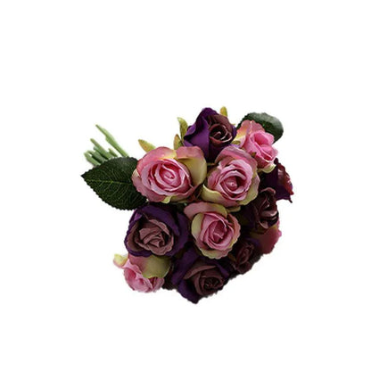 12 Heads Silk Rose Artificial Flowers Fake Bouquet - modena - Mekamart Australia