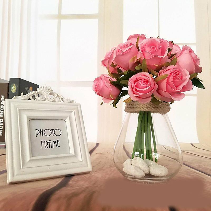 12 Heads Silk Rose Artificial Flowers Fake Bouquet - White - Mekamart Australia