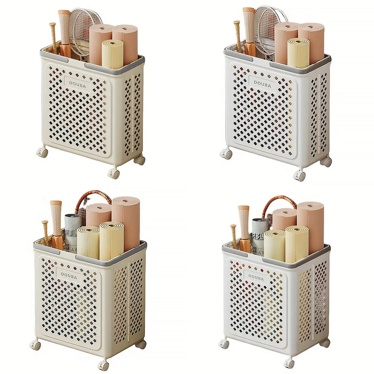 Folding Laundry Basket with Wheel Large Capacity Removable Dirty Clothes Storage - Beige-M