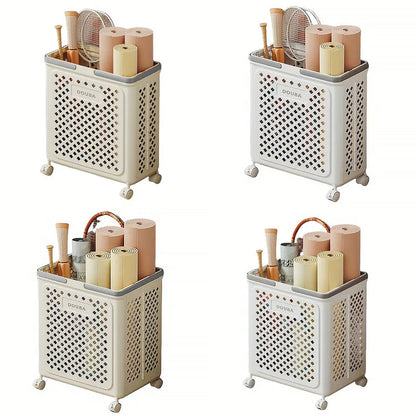 Folding Laundry Basket with Wheel Large Capacity Removable Dirty Clothes Storage - Beige-M