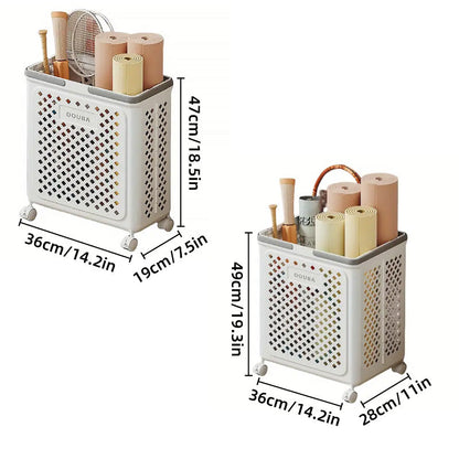 Folding Laundry Basket with Wheel Large Capacity Removable Dirty Clothes Storage - Beige-M