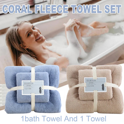 Coral Velvet Towel Set Bath Towels Soft Absorbent Quick Dry Face Hand Cloth Home - Blue - Mekamart Australia