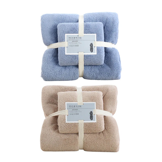 Coral Velvet Towel Set Bath Towels Soft Absorbent Quick Dry Face Hand Cloth Home - Blue - Mekamart Australia