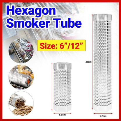 Hexagon Bbq Smoker Tube Stainless Steel Grill Accessory Smoking Box Long Lasting - 12Inch - Mekamart Australia